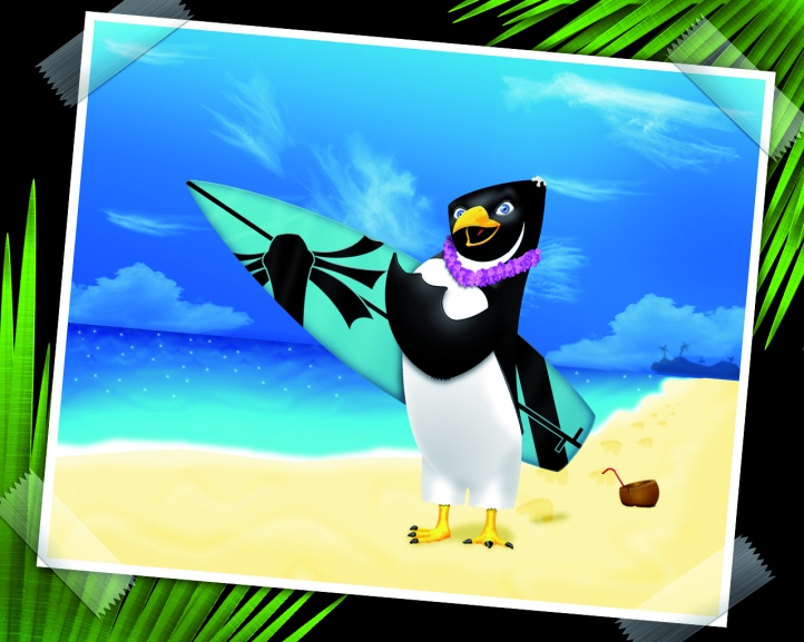Pingouin surf fond écran wallpaper
